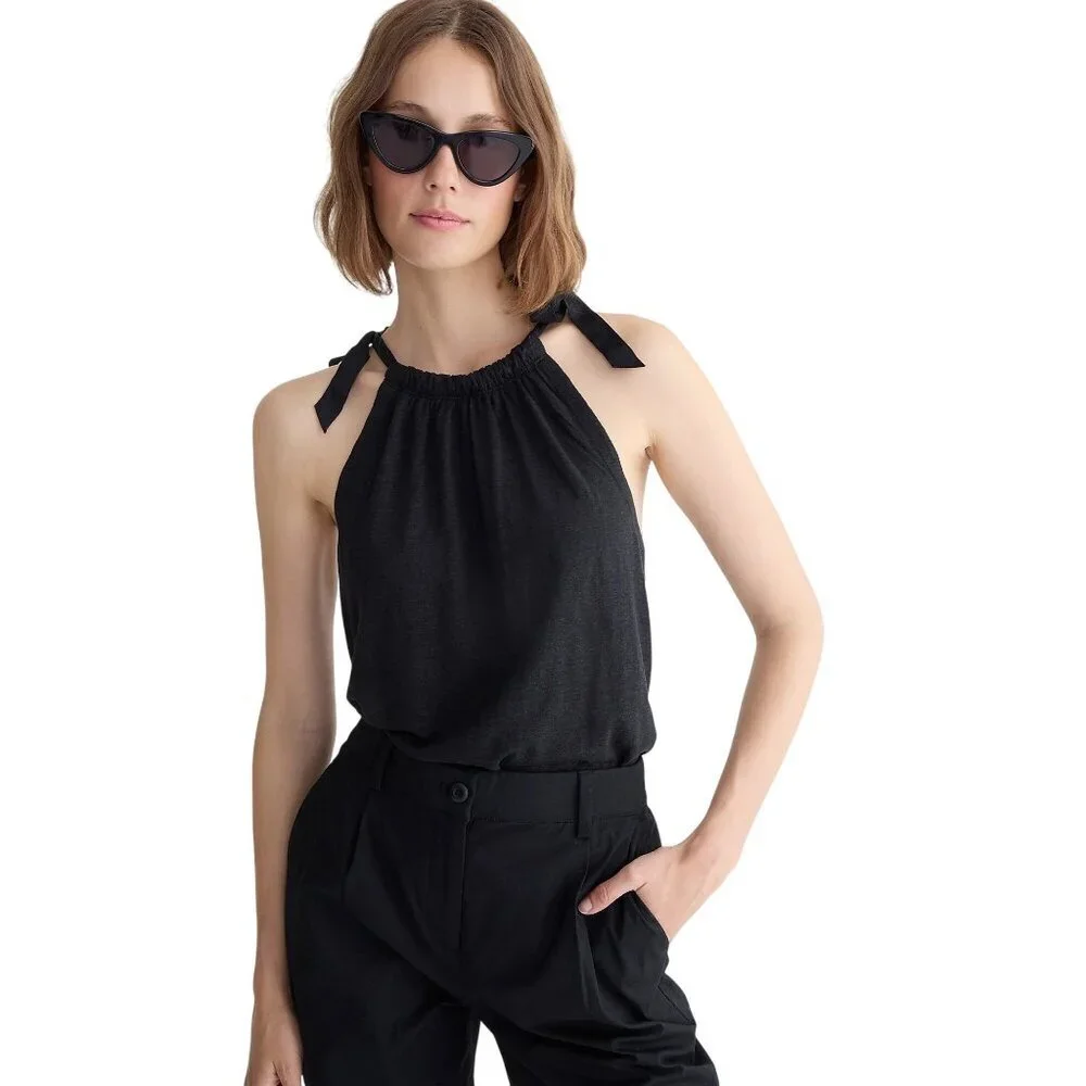 NWT J.Crew Black Linen Tank Top M